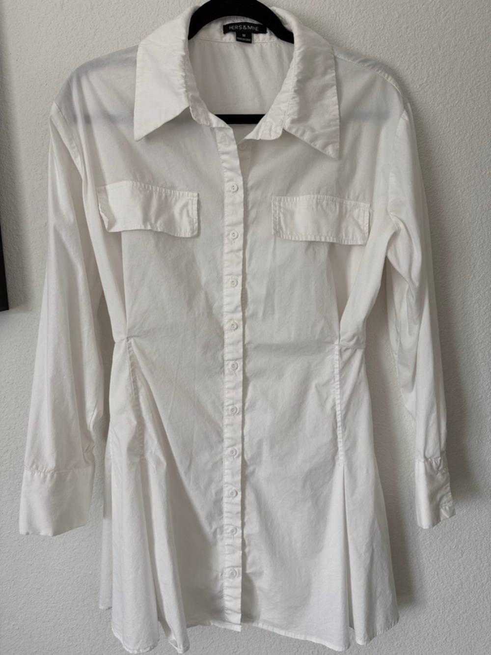 White Long-Sleeve Button Front Shirt Dress